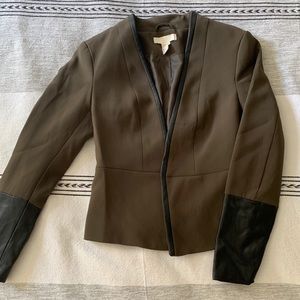 Olive Green Blazer with Black Pleather Accents